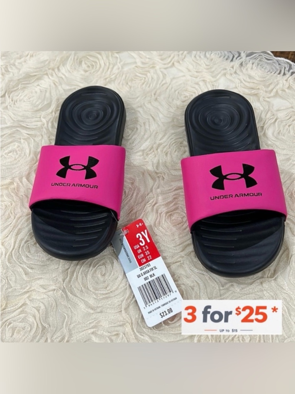 Under Armour Pink & Black Athletic Slides youth size 3